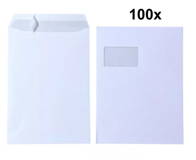 100x Spedizione C4 A4 Con Finestra Strisce da Tirare Autoadesivo Bianco 120 G