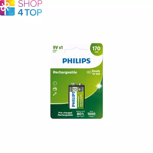 PHILIPS RECHARGEABLE 9V BATTERY 6HR61 8.4V NiMH BATTERIES 1BL 170MAH NEW