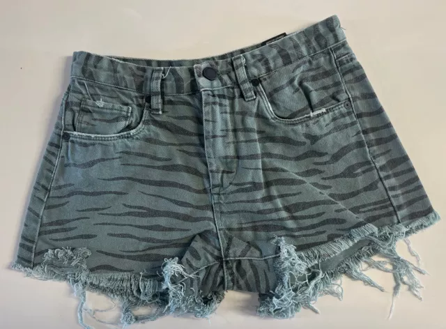 Blank NYC Barrow High Rise Cut Off Distressed Denim Green Shorts Size 25