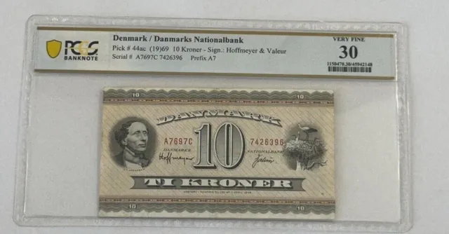 Denmark /Danmarks Nationalbank, P 44ac ,1969 10 Kroner PCGS 30 VF+Gift !. DeE