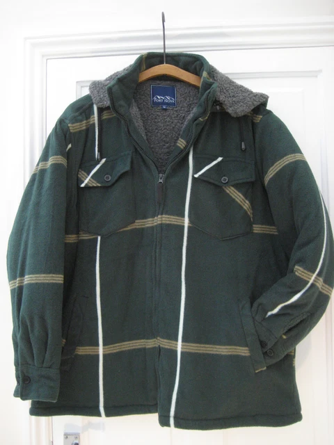 Mens Lumberjack Sherpa Fur Fleece lined. Medium. Green. Jacket Hooded Work Shirt