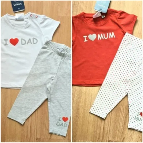 New Baby Girls I Love Mum Dad Heart T-Shirt & Leggings Set 0-3-6-12-18-24 Months