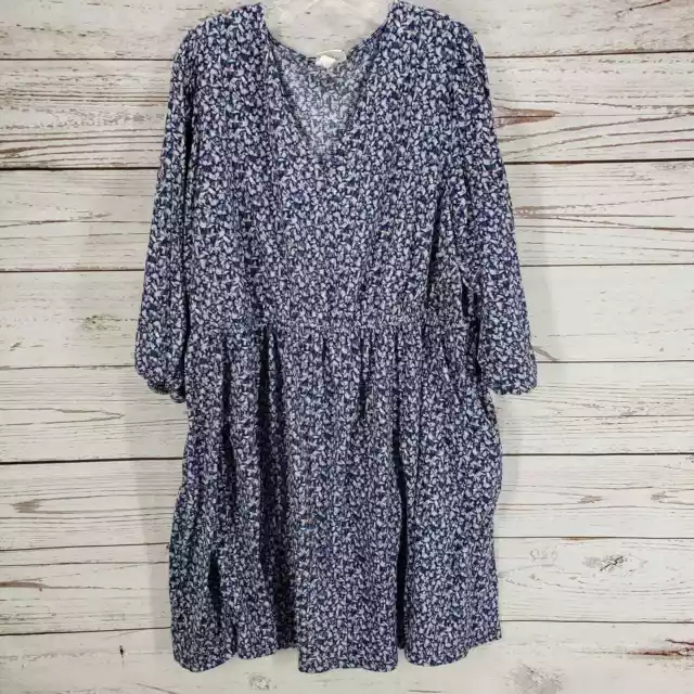 AVA &VIV Women's Floral V-Neck Pockets 3/4 Sleeve Dress Size 2X