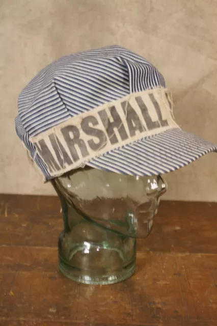 Vintage Railroad Hat Folk Art Stitched Marshall Lumber Marshalltown IA 7 1/4