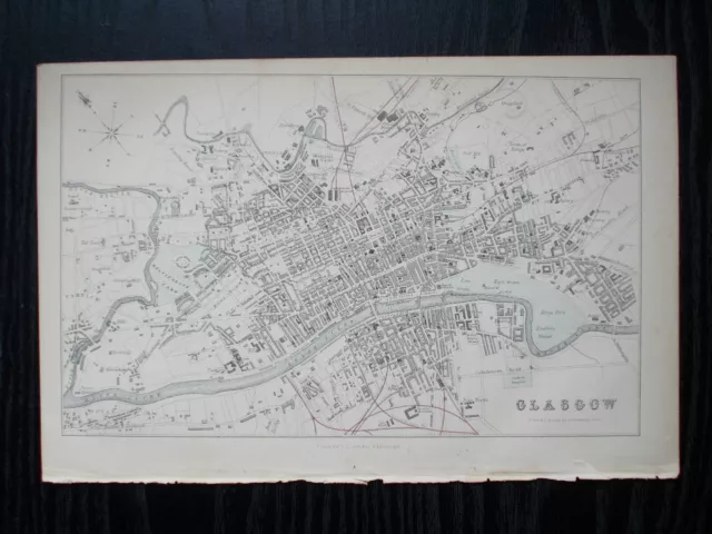 Glasgow City Centre Plan Fullarton Antique Victorian Map c 1860