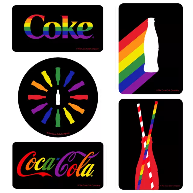 Coca-Cola Rainbow LGBTQ Pride Black Vinyl Sticker Set of 5 Officially Licensed