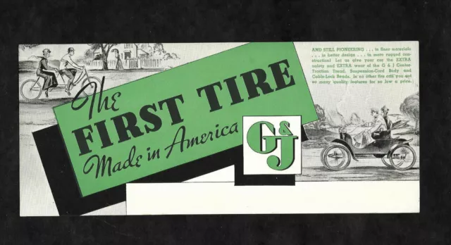 Vintage G & J Gormully & Jeffrey Tire Ink Blotter Advertisement