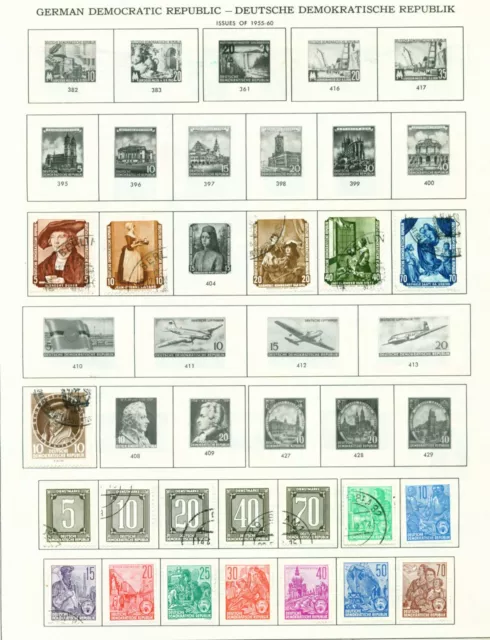 Germany DDR 1955/60, collection of 46 stamps on 2 illustrated album pages.