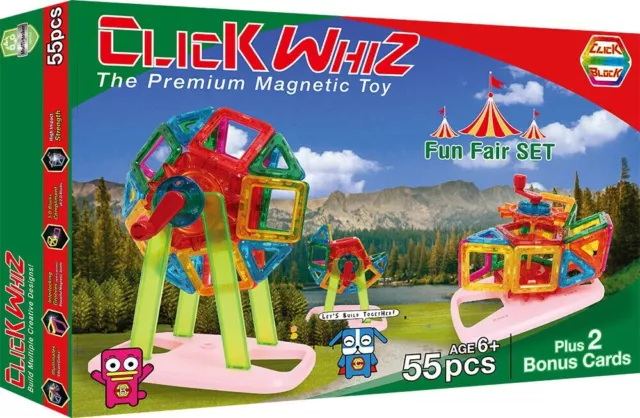 ClickBlock Magnetic Building Blocks Fun Fair Set, 55 Piece.  Magnext Toy