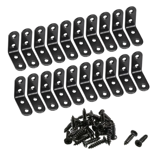 Corner Brace Angle Bracket Fastener L Shape 40mmx40mmx16mm Black Round End 20pcs