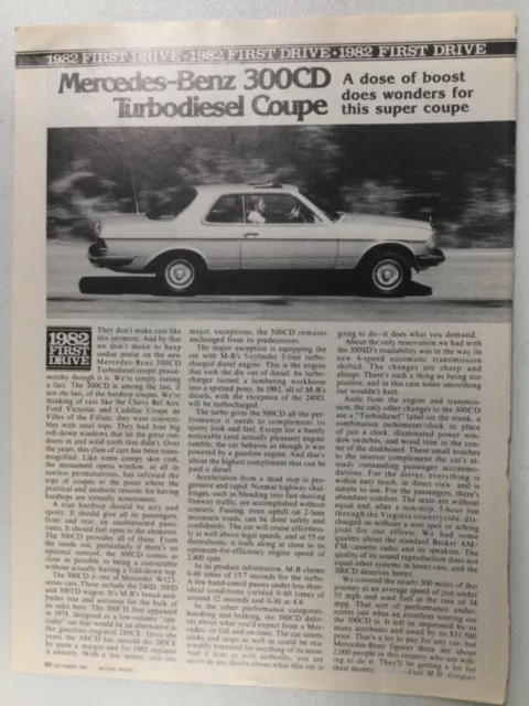 MBArt27 Article First Drive 1982 Mercedes Benz 300CD Turbodiesel Coupe 10/81 1pg