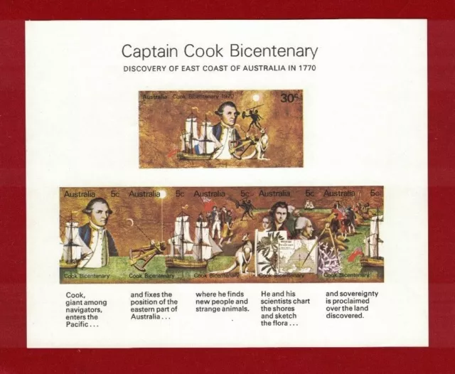 1970 Australia Captain Cook Bicentenary Stamps SG MS465 imperforated MUH