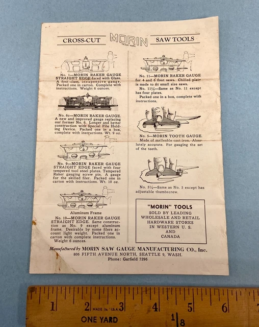 ORIGINAL MORIN CROSSCUT Saw Tools Catalog Saw Set Pocket Undercutter 