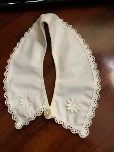 Baby Collar White Eyelet Crochet Trim & 2 Flowers & One Button