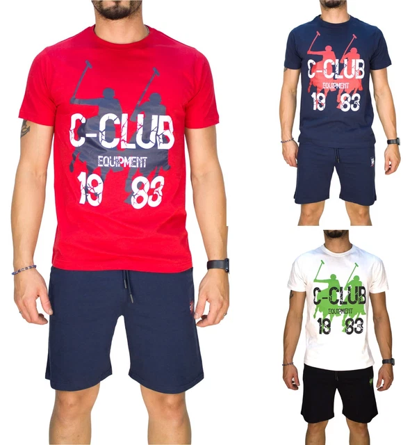 Set tuta uomo pantaloncino e t-shirt cotone Sportivo 2 pezzi Mare Palestra Polo