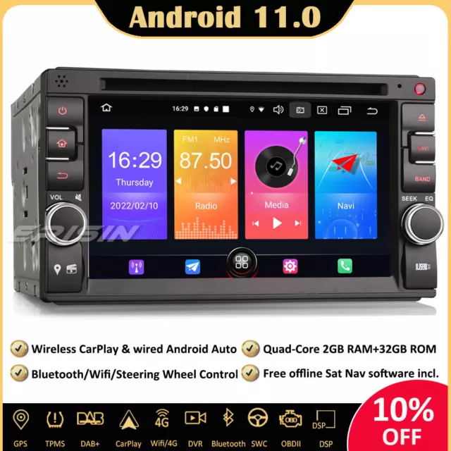 DOUBLE DIN ANDROID 11 Autoradio GPS DAB+WiFi CarPlay CD Bluetooth TNT USB  RDS 4G EUR 195,45 - PicClick FR