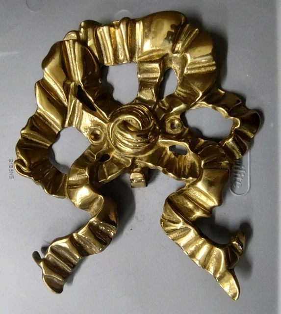 Vintage Solid Brass Ribbon Bow Large Wall Mounted Hanger Hook 8" Tall