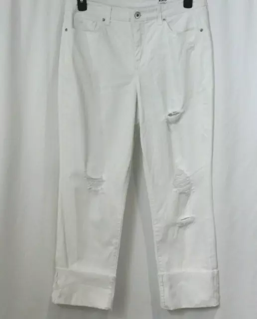 NWT Style & Co Womens White Distressed High Rise Straight Leg Crop Jeans 14