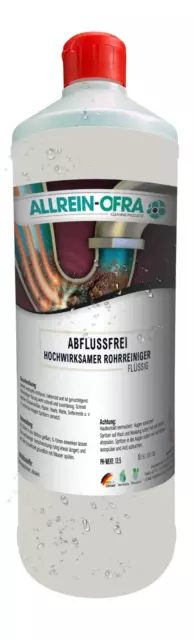 Abflussfrei | hochwirksamer Rohrreiniger | 1 Liter Flasche