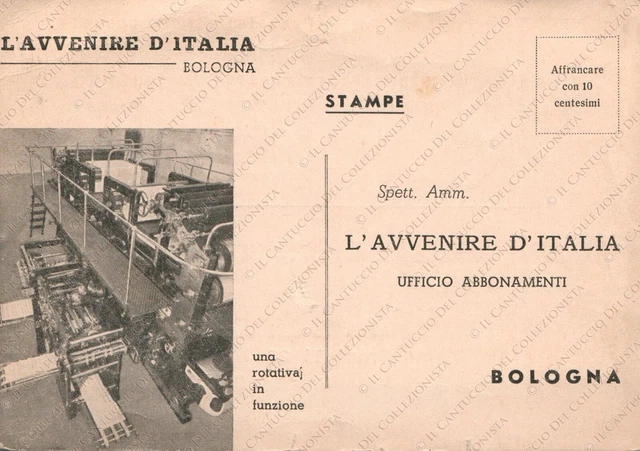 L'AVVENIRE D'ITALIA Bologna stampe Cartolina pubblicitaria intestata