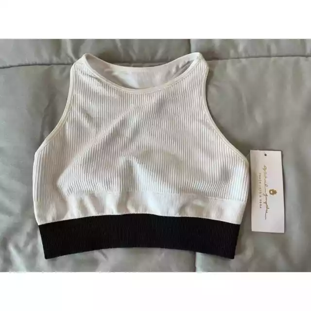 Spiritual Gangster Bra Womens Sz XS S Stripe Self Love White Sport Racerback