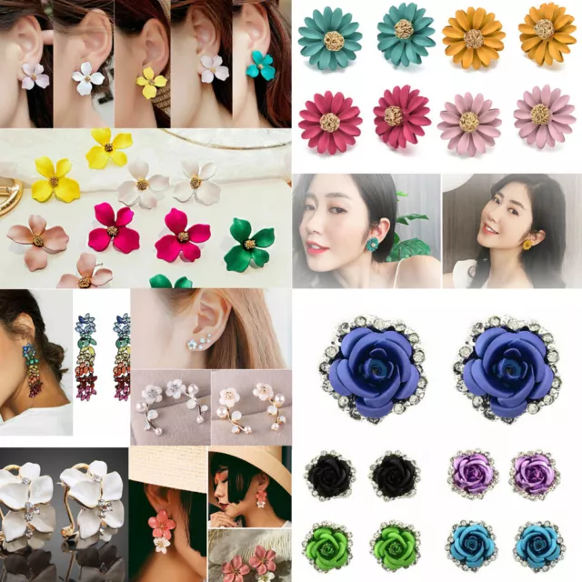 Women Elegant Crystal Rhinestone Ear Stud Daisy Flower Earrings Fashion Jewelry`