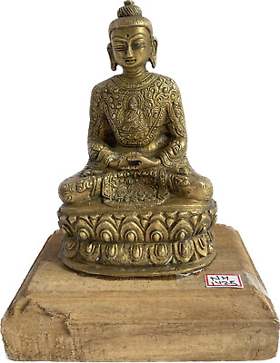 Antiguo Viejo Latón Macizo Grabado Buda en Meditación Coleccionable/Estatua