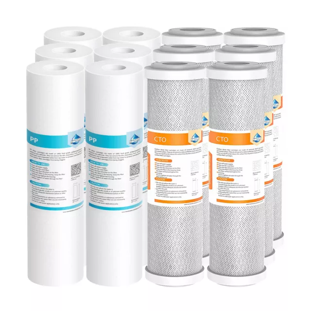 12 Pack 5 Micron 10"x2.5" Sediment CTO Carbon Water Filter Replacement Cartridge