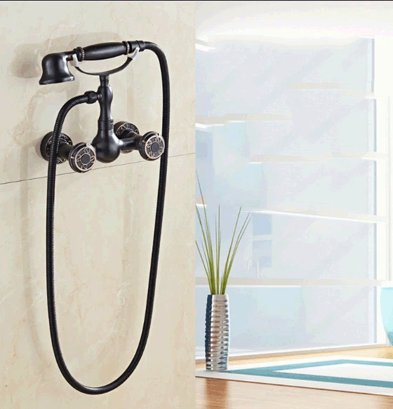 Antique Copper Wall Mounted Clawfoot Bath Tub Faucet Hand Shower Mixer Tap