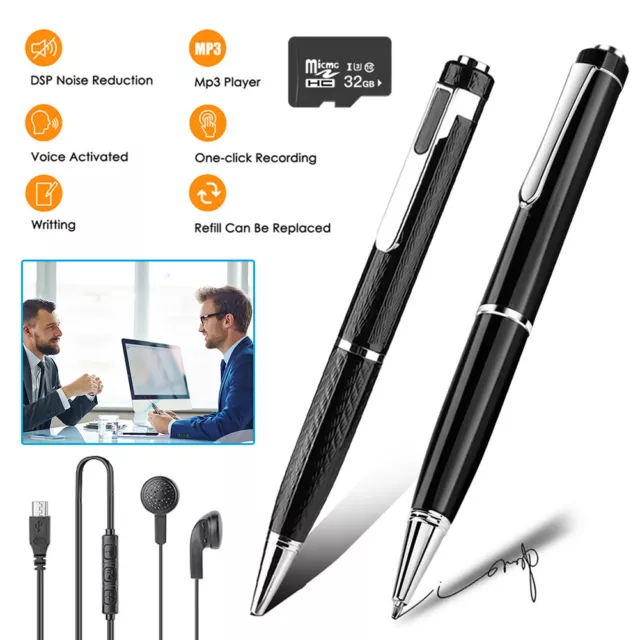 32G Voice Recorder Pen Activated Spy Audio Listening Device Sound Dictaphone MP3