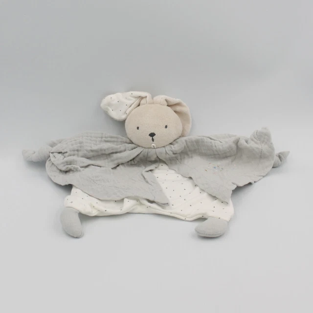 Doudou plat lapin gris blanc pois coton bio KALOO - 29375