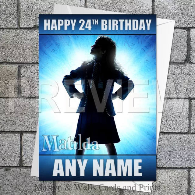 Matilda birthday card. 5x7 inches. The Musical. Personalised, plus envelope.