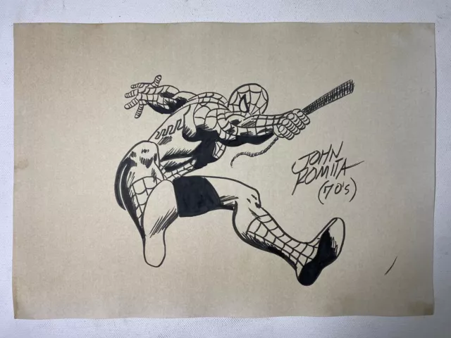 John Romita Drawing on paper (Handmade) signed and stamped mixed media vtg art