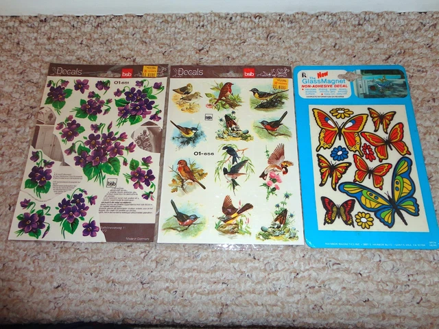 Lote de Calcomanías Vintage bsb Pájaros Violetas Arco Iris Mariposa 2 NUEVO 1 Algunos Usados