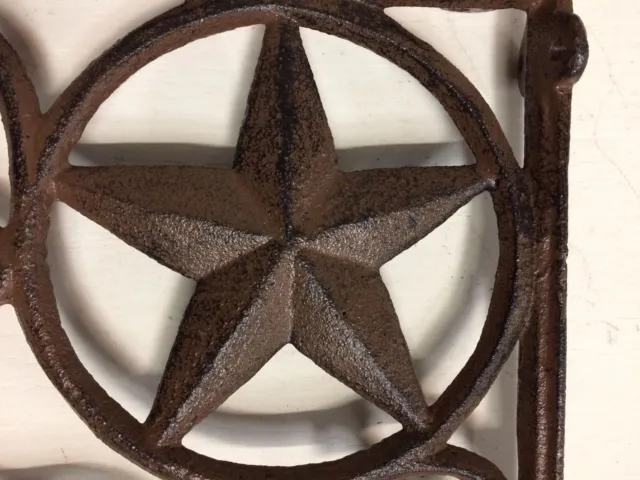 SET OF 2 WESTERN STAR SHELF BRACKET/BRACE, Antique Rustic Brown patina cast iron 3