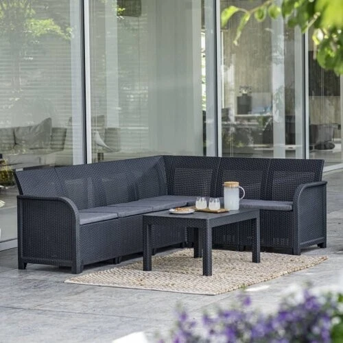 KETER ROSALIE OUTDOOR Rattan Garden Corner Sofa Coffee Table Set
