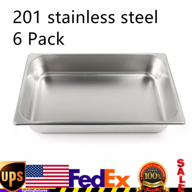 6 Pack Deep Full Size Steam Prep Table Food Pan Restaurant Buffet Pan Stainless