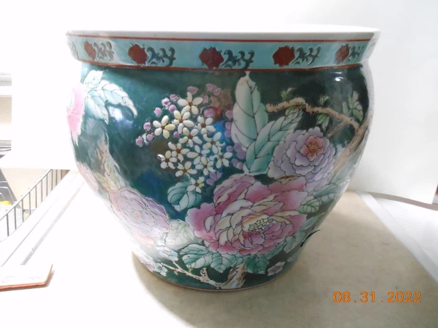 VTG ASIAN PORCELAIN Koi Fish Bowl Planter Chinoiserie Jardiniere