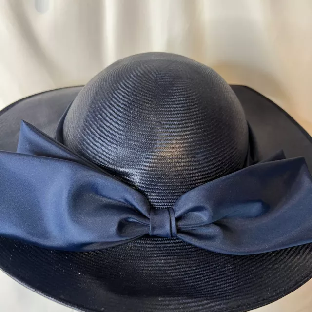 Mitzi Lorenz Womens Navy Blue Bow Wedding Hat Party