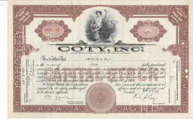 Coty Inc - Certificate 10 Shares, 14 Juni 1935