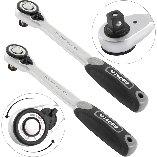 PROTECO 1/4″ Profi-Knarre – 72 Zähne, Gelenkkopf 180°, Aus Chrom-Vanadium Stahl