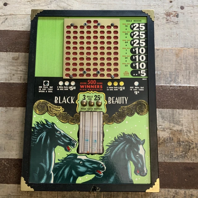Great Vintage Black Beauty Punch board Game. wood frame great graphics.