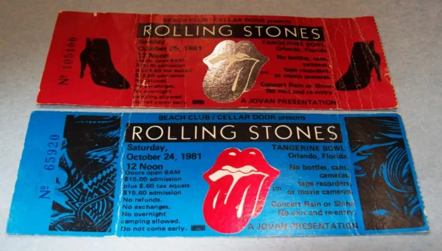 2 Rolling Stones Unused Concert Tickets Tangerine Bowl 10/24/81 Van Halen Opened 2