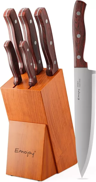 Knife Set, 6-Piece Kitchen Knife Set with Block Wooden German Stainless Steel