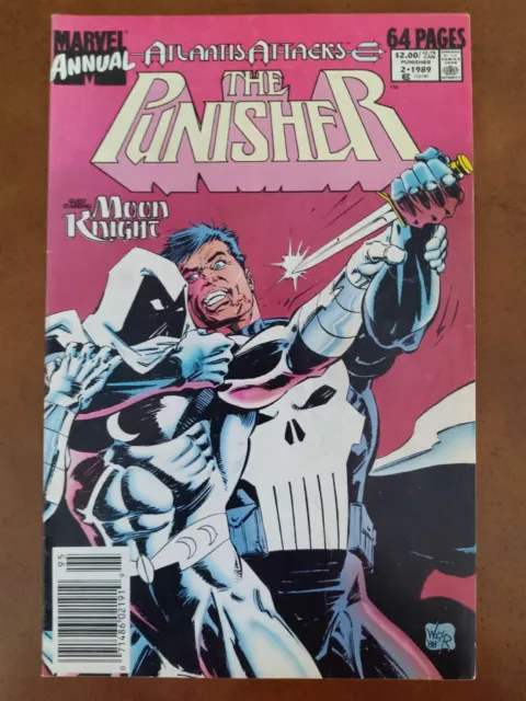 Punisher Annual #2 Newsstand (Marvel 1989) VF Key 🗝️ Punisher vs Moon Knight