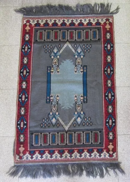 19C. Antique Embroidered Turkish Ottoman Muslim Islamic Prayer Rug Carpet