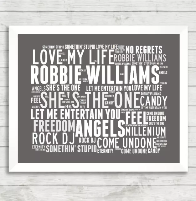 Robbie Williams Word Art Print Music Song Titles Lyrics Poster Angels Love Life
