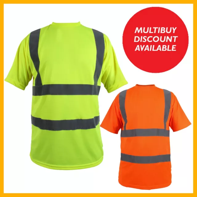 Hi Vis Viz T-Shirt High Visibility Reflective Tape Safety Security Work Top