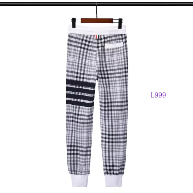 Thom Browne Men Womens Summer New Four-bar Plaid Cotton Casual Pants Trousers 2