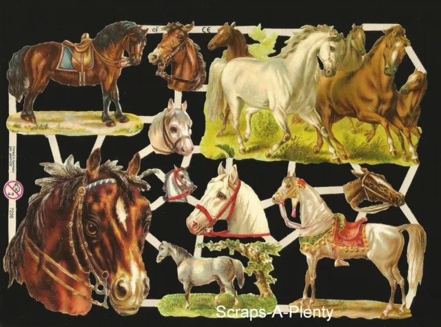 German Embossed Vintage Style Scrap Die Cut- Beautiful Horses / Animals  EF7236